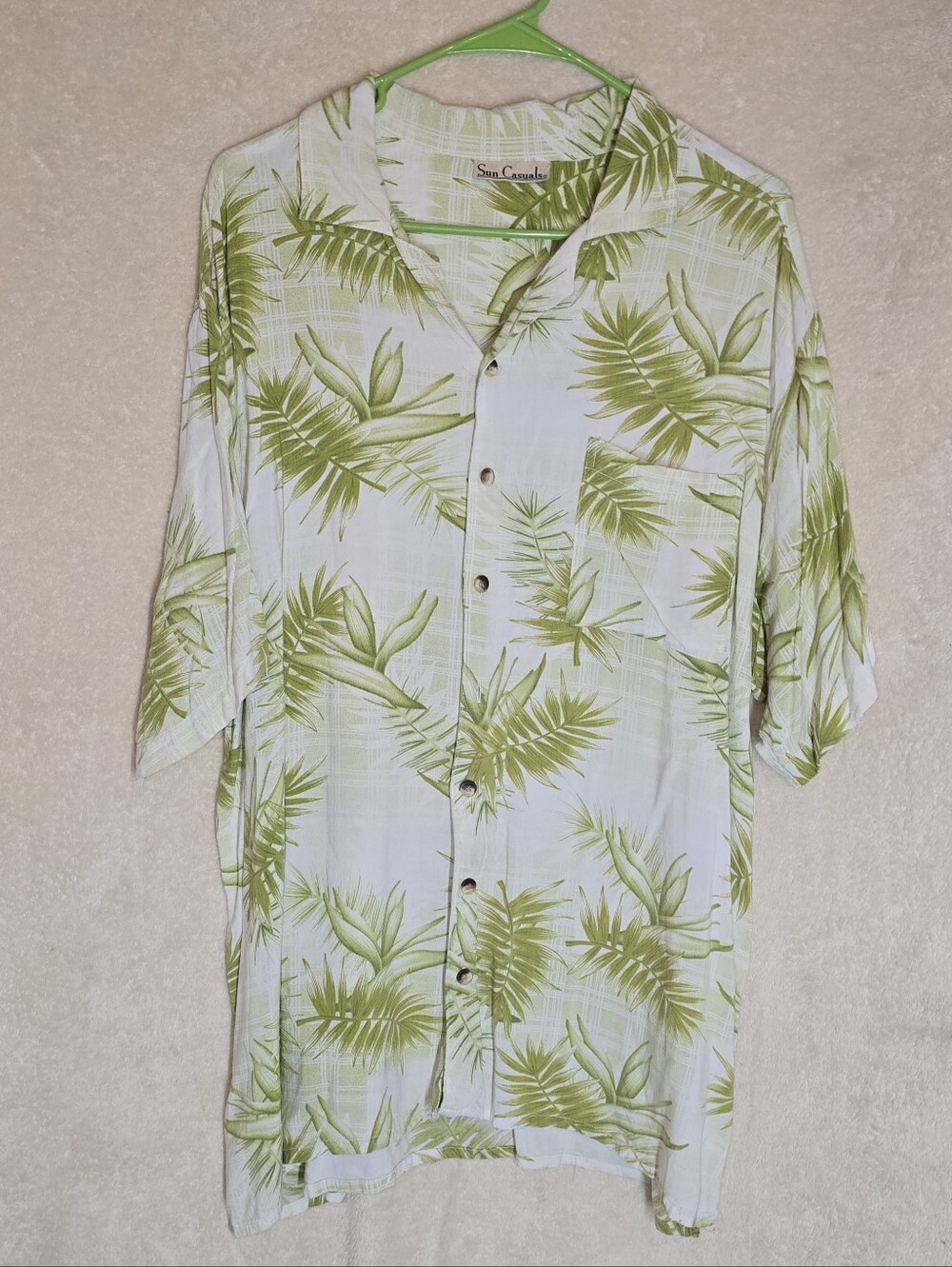 Sun Casuals Men's Large Tropical Leaf Print Button Shirt short sleeve Hawaiian